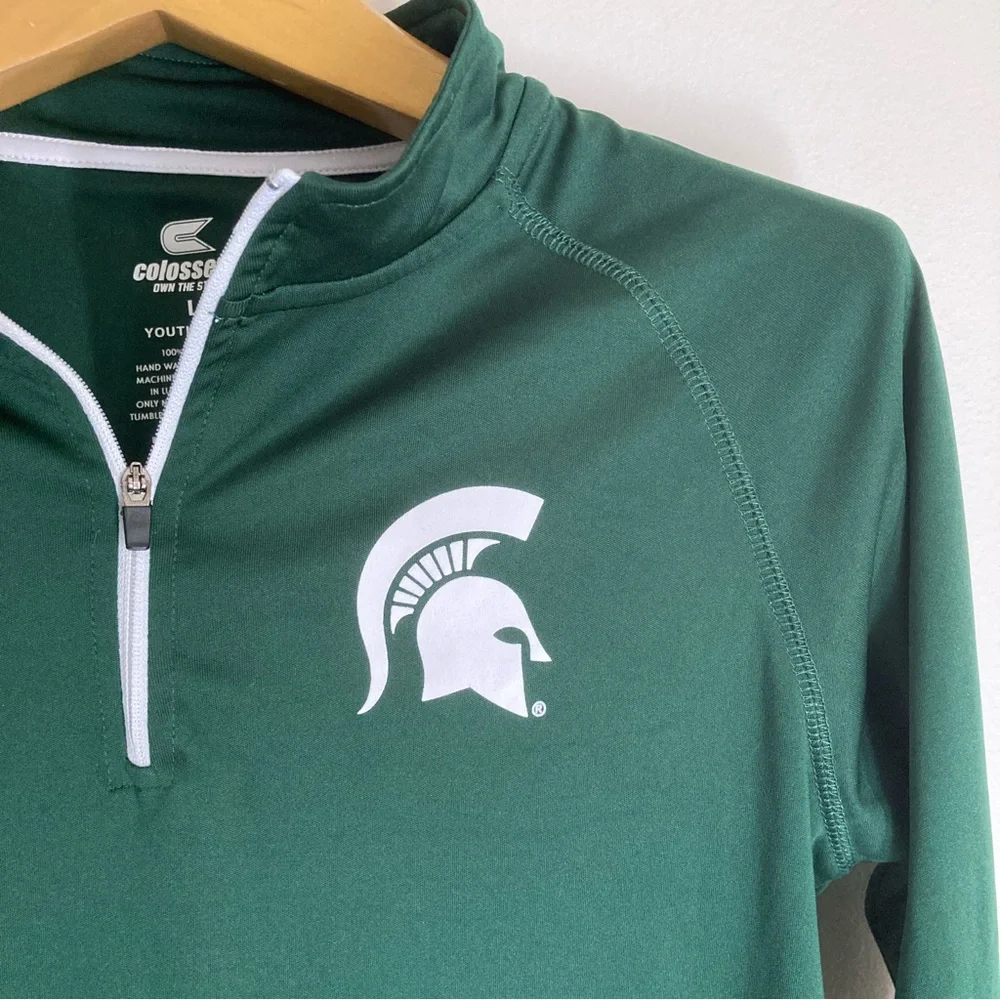 Youth MSU Green Quarter-Zip Pullover with Spartan Logo Size Large youth 16-18